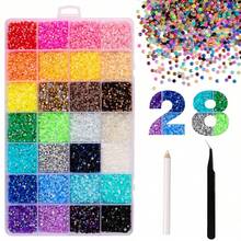Mixed Color Resin Rhinestones 28-Grid Set, Tweezers + Dotting Pen Suitable For DIY Phone Cases, Pet Collars, Jewelry Accessories, Holiday Decorations And Clothing Decoration - 28 Grids 4mm - View 1