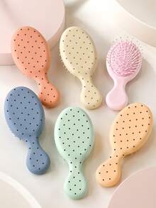 New Colorful Polka Dot Mini Comb, Pink/Green/White/Black Polka Dot Comb, Decorated With Polka Dot Pattern; Suitable For Travel And Daily Use; Minimalist Style Desktop Makeup Accessory, Back To School Essential, College Essential, Back To School Season, Gift For Friends, Family, Teachers - Multicolor - View 4