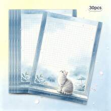 1 Set, 30 Sheets Cute Cat Themed Letter Paper, Cat Print Letter Paper, Kawaii Letter Paper - Rectangle - View 5
