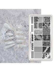 BORN PRETTY Nail Art Stamping Plates Bridal Lace Rose Floral Mesh Pattern Nail Art Stamping Template Image Board DIY Nail Decoration - Silver - View 4