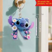 Disney Stitch Letter Embroidered Keychain, 26 'A-Z' Floral Cartoon Patterns, Acrylic Pendant With Chain, Suitable For Bags, Keys And Car Keys, Travel Accessory Gift, Cute Floral Keychain Design, Smooth Surface, Keychain, Decorative Keychain, Cartoon Keychain, Christmas Gift, Fan Gift, 2D Flat Gift, Holiday Gift, Home Decor - Multicolor - View 31