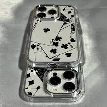1pc Metal Transparent Stacked Poker Card Pattern Phone Case, Personalized Protective Shell Compatible With Iphone 16 Pro Max/17/16/15/14 Plus/13/12/11/Air - Multicolor - View 2
