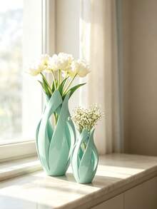 1/2pcs Twisted Petal Hollow Design Vase, Minimalist High-End Artistic Flower Vessel, Multi-Color Options, Desktop Display Decor, Dried Flower Reed Fresh Flower Arrangement Container, Bedroom Living Room Home Decoration - Twisted Petals - View 3