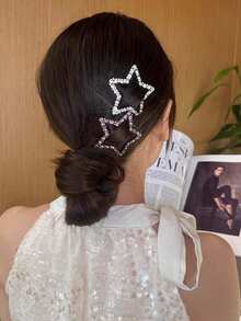 4pcs/Set Girls Rhinestone Star Fashion Hair Clips, High-End Hollow Hair Clips And Accessories - Multicolor - View 3