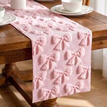 1pc Bowknot Rectangular Tablecloth Table Runner, Simple Cute 3D Soft Bowknot Pattern Decorative Table Runner For Dining Table, Living Room, Coffee Table, Quilted Table Runner Table Mat, Holiday Party Decoration - Pink - View 2
