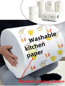 Disposable Washable Kitchen Paper Towels, Kitchen Cleaning Paper Towels, Slouchy Person Cleaning Cloth, Absorbent Paper Towels, Dry And Wet Use, Dishwashing Oil-Resistant Paper Towels, Kitchen Paper Towels, Kitchen Supplies, Random Style Shipping - 1 Roll Of Printed - View 11