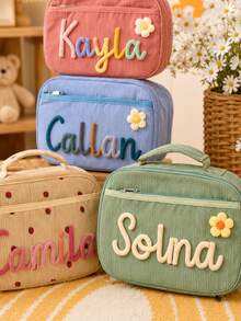 Custom Embroidered Corduroy Lunch Bag, Personalized Insulated Lunch Tote, Suitable For Work, Travel, Picnic, Back To School, Office Gift - Multicolor - View 5