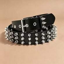 1pc Punk Rivet Handsome Rock Heavy Metal Dark Style Belt - Black - View 7