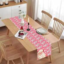 1pc Pink Christmas Table Runner, Vintage Santa Claus Ho Ho Ho Letter Print Tablecloth, Holiday Dining Table Home Decor, Accessories Not Included - Pink - View 6