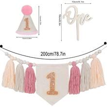 1/3pcs Handmade Bohemian Style Yarn Tassel Garland Banner, 1st Birthday Party Hat, High Chair Decor, Wall Hanging Decor, Home Decor - Multicolor - View 3