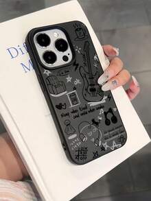 1件裝黑色啞光極簡個性化吉他塗鴉圖案手機殼，適用於 iPhone 16 Pro Max/17/16/15/14 Plus/13/12/11，保護殼 Air - 彩色 - 查看 2