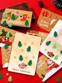 100pcs Glitter Christmas Tree & Confetti Self-Adhesive Stickers, Green Christmas Tree & Gold Star Pattern, Suitable For Table Scattering, Gift Decoration And DIY Crafts, Perfect For Christmas & Winter Theme Parties - One Size Fits All - View 2