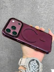 1pc Premium Crystal Clear Magnetic Phone Case, Compatible With IPhone 18 Pro Max 18 17 Pro, Supports Wireless Charging, Hard PC Back Cover Protective Shell - Plum - View 4