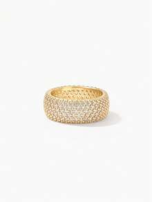 Vandermere 1pc 18K Gold Plated 5-Row Cubic Zirconia Ring, Suitable For Men And Women Daily Wear And Gift - Multicolor - View 3