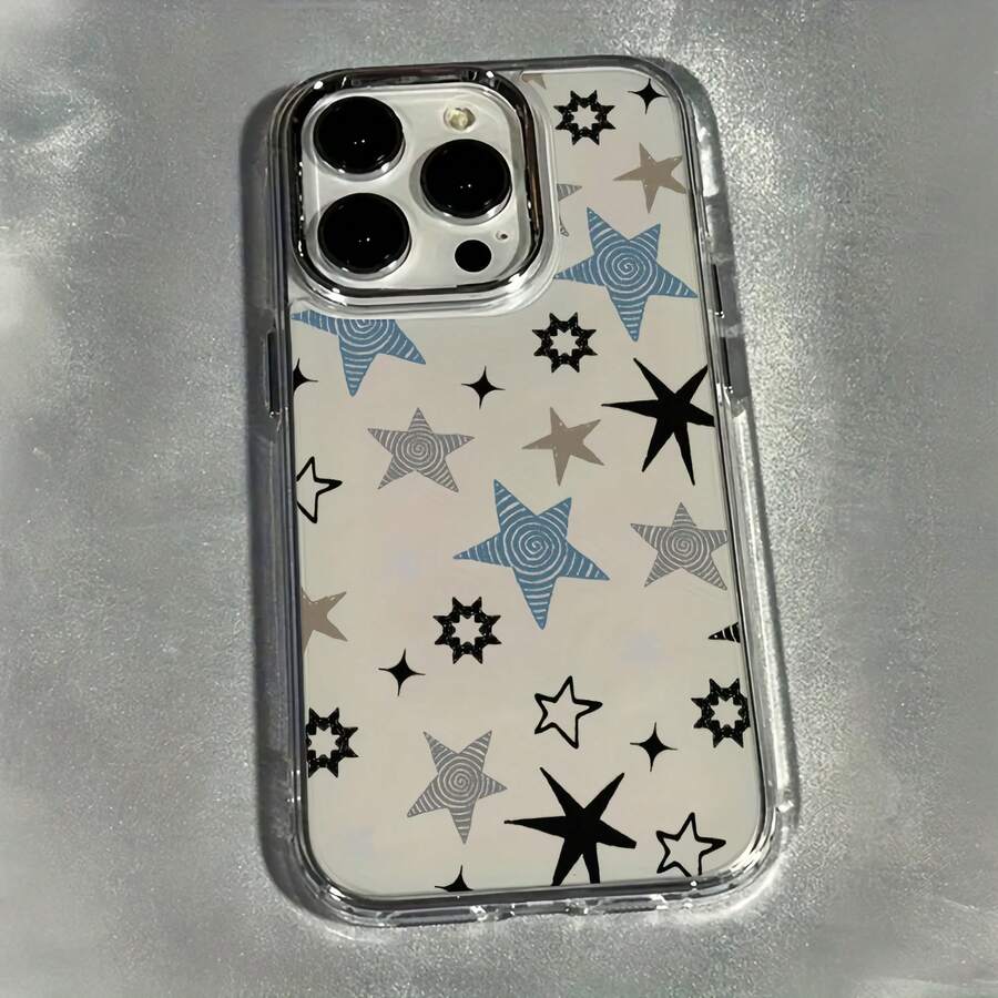1件金屬透明個性化多圖案星星設計手機殼，適用於 iPhone 16 Pro Max/17/16/15/14 Plus/13/12/11/Air 保護殼