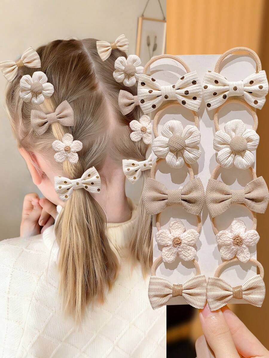 10pcs Multi-Color Autumn/Winter Retro Brown Plaid Pattern Bow Hair Ties For Girls, Gift For Girls, Children's Hair Accessories, Suitable For Daily Wear And Outings, Perfect For Ponytails, Cute And Playful