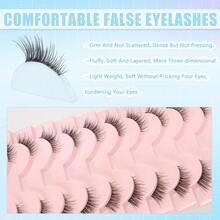 10 Pairs Half Lash False Eyelashes, Faux Mink Material, Transparent Lash Root, Natural Fluffy, Makeup Tool, Extended Strip Eyelashes - Black - View 8