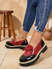 2024 Women's New Round Toe Leopard Print Front Zipper Platform Sole Loafers Thick Sole Colorblock Fashion Shoes - Red - View 5