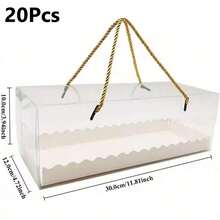 5/10/20pcs 10.8 Inch Transparent Cake Roll Boxes With Gold Rope Handles And Cake Base, Clear Plastic Gift Boxes For Home Baking, Portable Sliced Cake Storage Boxes, Suitable For Christmas Holidays - Multicolor - View 14