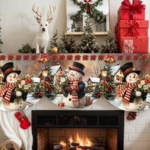 1pc Christmas-Themed, Snowman Christmas Tree Winter Snow Scene Fireplace Towel, Festival Gift, Party Supplies, Suitable For Home Living Room Fireplace Decoration, Table Setting - A - View 5