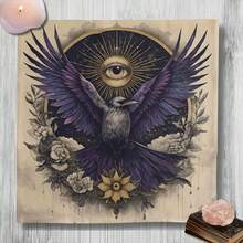 1pc Raven All‑Seeing Eye Tarot Cloth, Vintage Gothic Floral Altar Tablecloth, Mystic Crow Divination Mat, Witchy Occult Spiritual Home Decor Tapestry - Multicolor - View 3