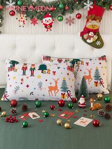 2pcs Christmas Tree And Reindeer Print Pillowcases, No Pillow Insert, Soft And Breathable, Suitable For Christmas And Daily Living Room, Bedroom, Sofa Home Decor, Also Can Be Used As Car Pillowcases, Machine Washable. Suitable For Home Bedding, School Dormitory And More - Multicolor - View 1