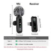HITOZON Professional Wireless Lavalier Lapel Microphone, Plug-And-Play Omnidirectional Condenser Clip-On Mic, Noise Reduction, Receiver Powers & Charges Phone, Auto Pairing, For Live Streaming, Vlogging, Podcasting, Interviews, Video Recording - Black - View 8