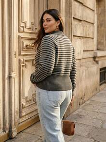 Regular Women's Striped Casual Autumn/Winter Sweater - Grey - View 3