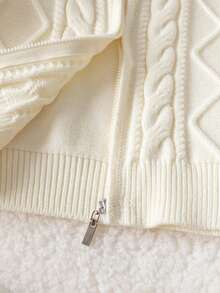 Infant Boys & Girls Minimalist Vintage Cable Knit Diamond Pattern Round Neck Zip-Up Cardigan Long Sleeve Sweater Knit Jacket Casual Versatile For Daily Wear School Spring Autumn Winter - Apricot - View 7