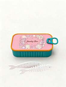 Jewelry Storage Box, Cute Jellyfish & Shell Print Small Accessory Organizer, Portable Travel Mini Jewelry Box With Fishbone Divider And Snap Closure, Compartmentalized Storage For Earrings, Rings, Necklaces, Suitable For Commuting, Short Trips, Dorm Desk, Vanity Organization, Ideal For Delicate Girls, Students, Jewelry Lovers, Qixi Festival, Birthday, Best Friend Gift, Portable Earring Box, Mini Jewelry Organizer, Cartoon Fishbone Jewelry Box, Travel Small Jewelry Storage Box - Multicolor - View 14