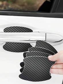 1pc/4pcs Car Door Handle Sticker Protective Film Carbon Fiber Handle Wrap Decal 4-Piece Set - A - View 2