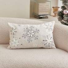 LCUHPCL 1pc Christmas Atmosphere Winter Snowflake 3D Embroidered Pillow Case, Suitable For Bedroom, Living Room, Sofa, Daily Use, Party And Other Environments - Multicolor - View 14