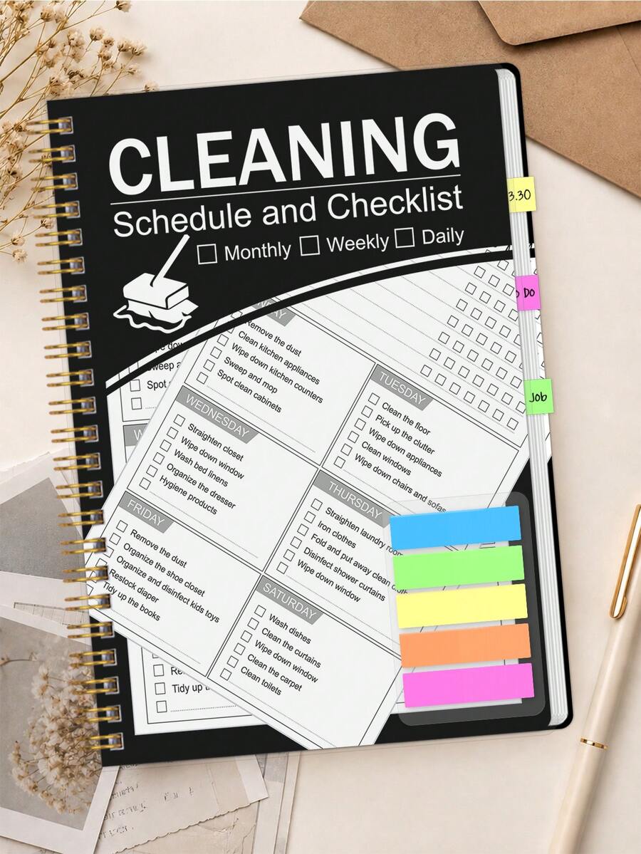 1pc Cleaning Schedule, Includes Daily And Weekly Checklists, Room-By-Room Tasks And Routine Tracking, Desk Accessory, Office Supplies, Suitable For Home Organization And Halloween Gift - A5 - View 1