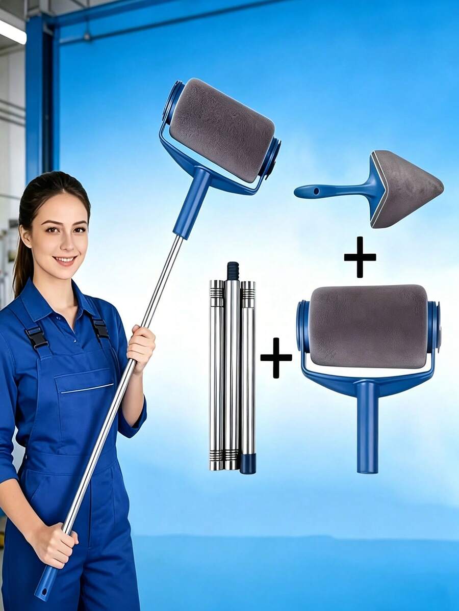Multi-Functional Paint Roller Kit - Roller Brush + Extension Pole + Triangular Gap Brush, High-Density Brush Head For Even Application. Suitable For Latex And Wall Paints, Easy To Operate. Ideal For Wall Patching, A Gift For Decoration Workers
