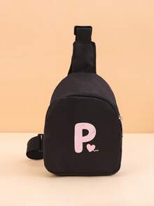 1PC Toddler Crossbody Chest Bag, Printed With A-Z Letters And Pink Heart Pattern, With Adjustable Shoulder Strap And Zipper, Suitable For Toddler Casual Daily Use, Can Be Given As A Gift - Black - View 13