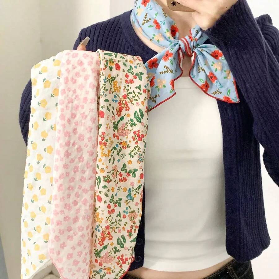 1pc Floral Print Bohemian Polyester Fabric Headscarf Hairband Decorative Neck Scarf - Multicolor - View 1