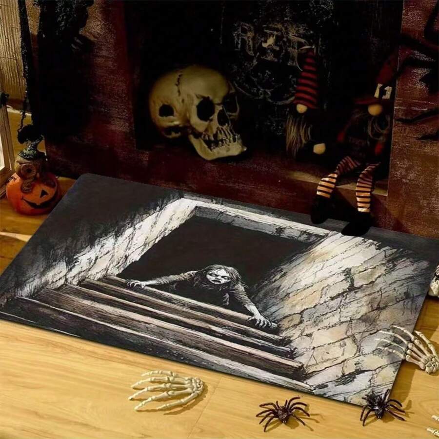 Durable 2D 3D Effect Door Mat - Machine Washable, Non-Slip Backing, Halloween Kitchen Home Decor Rug, Suitable For Indoor And Outdoor Entryways, Decorative Door Mat - White - View 1