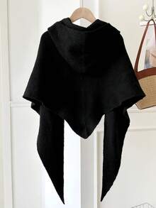 1pc Women's Solid Color Hooded Wool Blend Knit Warm Decorative Casual Style Triangle Hooded Shawl Scarf Suitable For Shopping, Outings, Skiing, Autumn/Winter - Multicolor - View 14