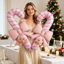 5pcs 32 Inch Red & Pink Candy Cane Shaped Foil Balloons With Pink Bows, Christmas Party Decoration Toy Balloons - View 9