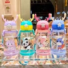 Multi-Color Cute Character Decorative Large Capacity Plastic Belly Water Bottle With Handle And Wearable Shoulder Strap, Anti-Spill Straw Cup, Suitable For Fashion-Oriented Users, Popular Fun Theme Vessel, Applicable For Travel, Housework, Gaming, Sports, Daily Outings - Multicolor - View 2