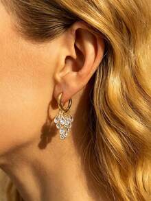 1 Pair Fashionable High-End Luxury Shiny Elegant Sweet Versatile High-Quality Gold, Silver, Pink, Colorful, Peach, Water Drop, Heart-Shaped Multi-Zirconia Small Hoop Earrings, Suitable For Women's Daily Wear, Weddings, Galas, Parties, Gifts For Friends - Transparent White Teardrop Ear Clips - View 2