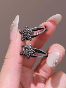 2pcs Elegant Rhinestone Star Hair Clips, High-End Rhinestone Side Hair Clips, Suitable For Front Hair Or Voluminous Hairstyles Mini Hair Clips - Multicolor - View 9