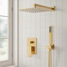 Mcmxtap Regaderas Para Baño Lluvia Sistemas De Ducha 10 pulgadas Moderna Ducha Cuadrada De Acero Inoxidable Monomando Para Regadera, Sistema de Regaderas Para Baño Dorado - Oro cepillado - Ver 2