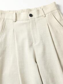 Men's Solid Color Straight Leg Casual Pants With Pockets, Suitable For Daily Commute And Vacation - Apricot - View 4