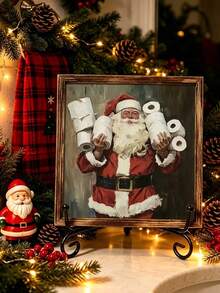 1pc Santa Claus Pattern Wooden Decorative Painting, Bathroom Humor, Party Tabletop Decor, Christmas Decoration, Christmas Bathroom Decor, Santa Claus Holding Toilet Paper Decor, Living Room, Dining Room, Bedroom Decor, Christmas Decoration, Christmas Party Supplies, Christmas Home Decor, Winter Decor, Christmas Gift, Party Favor, Gag Gift, Christmas Decor, Merry Christmas - Santa Claus - View 5
