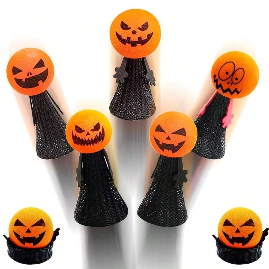 2/5pcs Fun Bouncing Pumpkin Spring Fingertip Toys, Halloween Toy Decoration, Birthday Party Decoration - Multicolor - View 1
