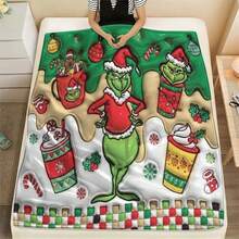 The Grinch Soft & Comfortable 1pc Modern Flannel Christmas Nap Blanket - Christmas Tree, Deer, Snowflake, Snowman - Polyester Nap Blanket - Digital Print Craft, Suitable For Sofa, Bed, Travel, Office Home Decor - Multicolor - View 10