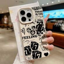 1件 白色啞光極簡鏡頭保護塗鴉撲克骰子圖案手機殼，可個性化，適用於 iPhone 16 Pro Max/17/16/15/14 Plus/13/12/11/Air，適用於 系列 - 彩色 - 查看 3