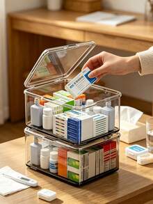 Large Capacity Flip Cover Medicine Box, Makeup Box Storage Acrylic Transparent Storage Box, Flip Top Desktop Cosmetics Dust-Proof Storage Box, Snack And Miscellaneous Sorting Box, Household Mini Medicine Box, Face Masks, Unique Gift For Thanksgiving And Christmas For Family, Mother, Female Friends Or Yourself - Multicolor - View 2