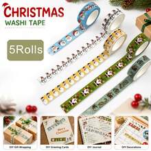5 Rolls, New Christmas Vintage Washi Tape, Santa Claus Washi Tape, Masking Decorative Party Gift Wrapping Tape, For Scrapbooking, Journaling, DIY Crafts, Gift Wrapping - Multicolor - View 3
